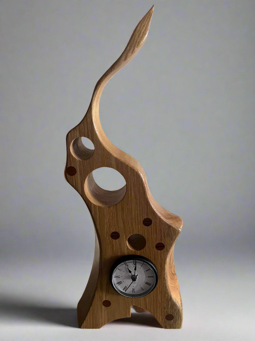 Tall rabbit clock in red oak