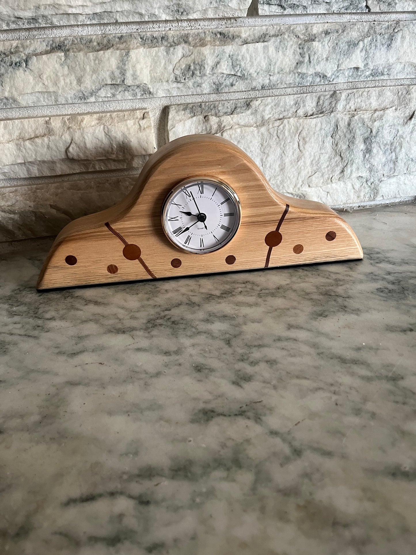 Dowel faced mantle/desk clock in red oak & black walnut