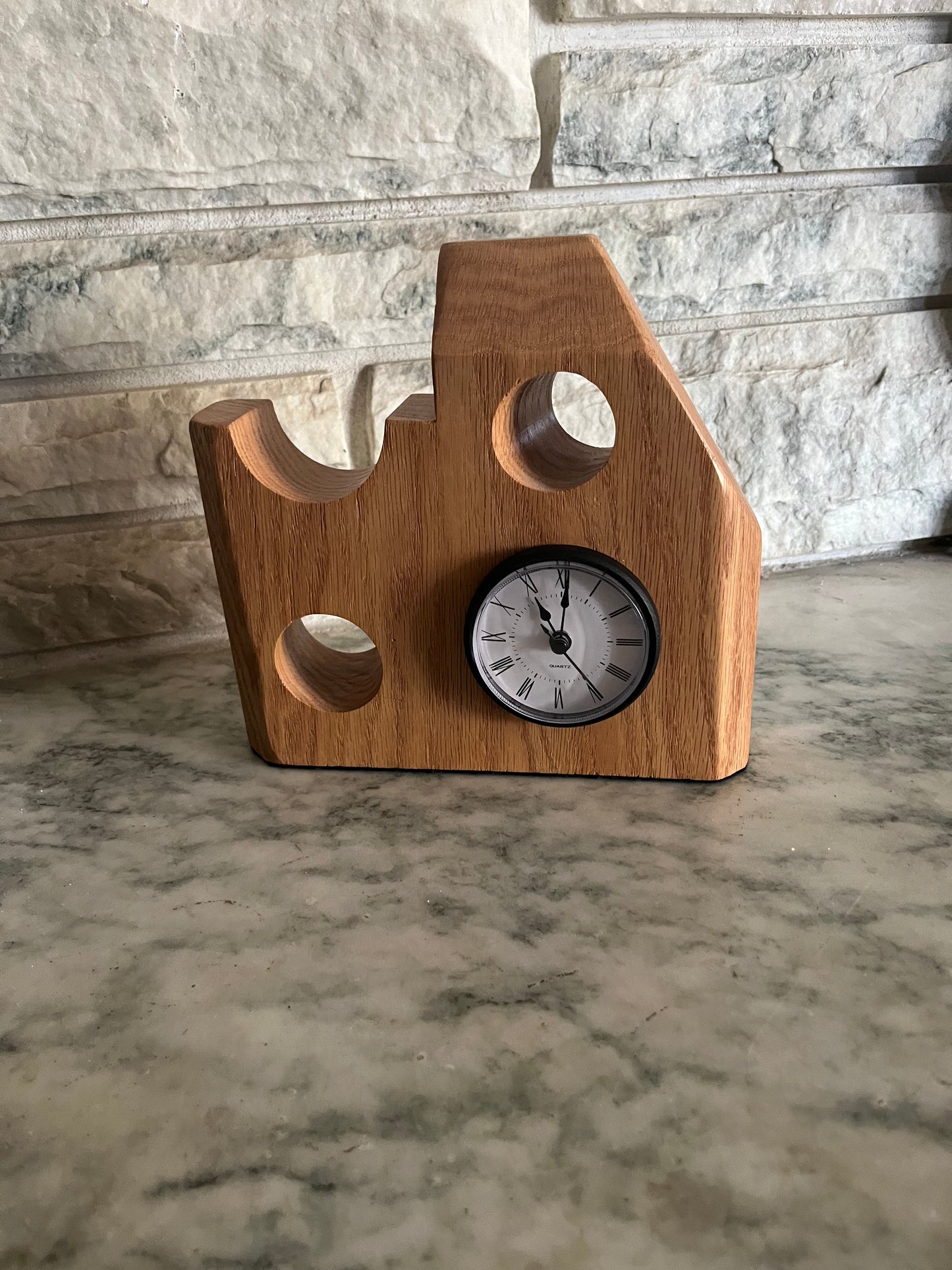 "Castle" mantle/desk clock in red oak