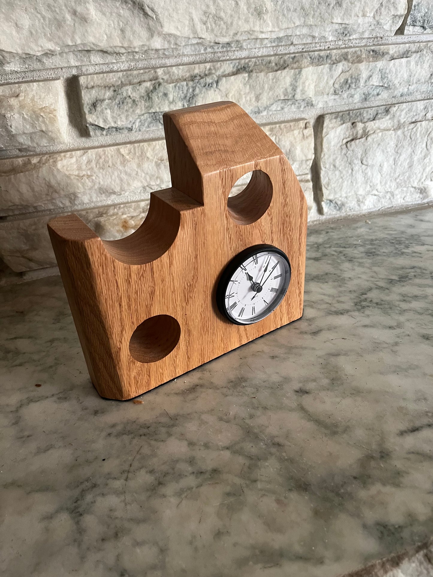 "Castle" mantle/desk clock in red oak