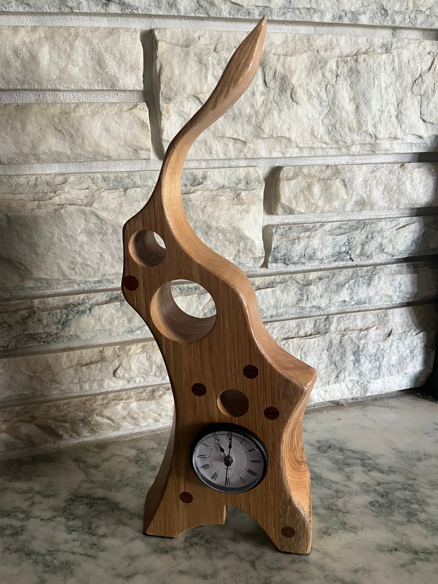 Tall rabbit clock in red oak
