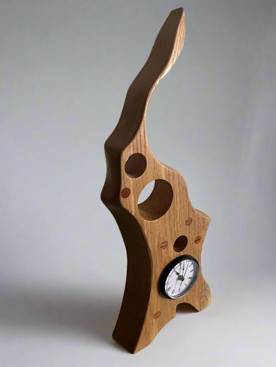 Tall rabbit clock in red oak