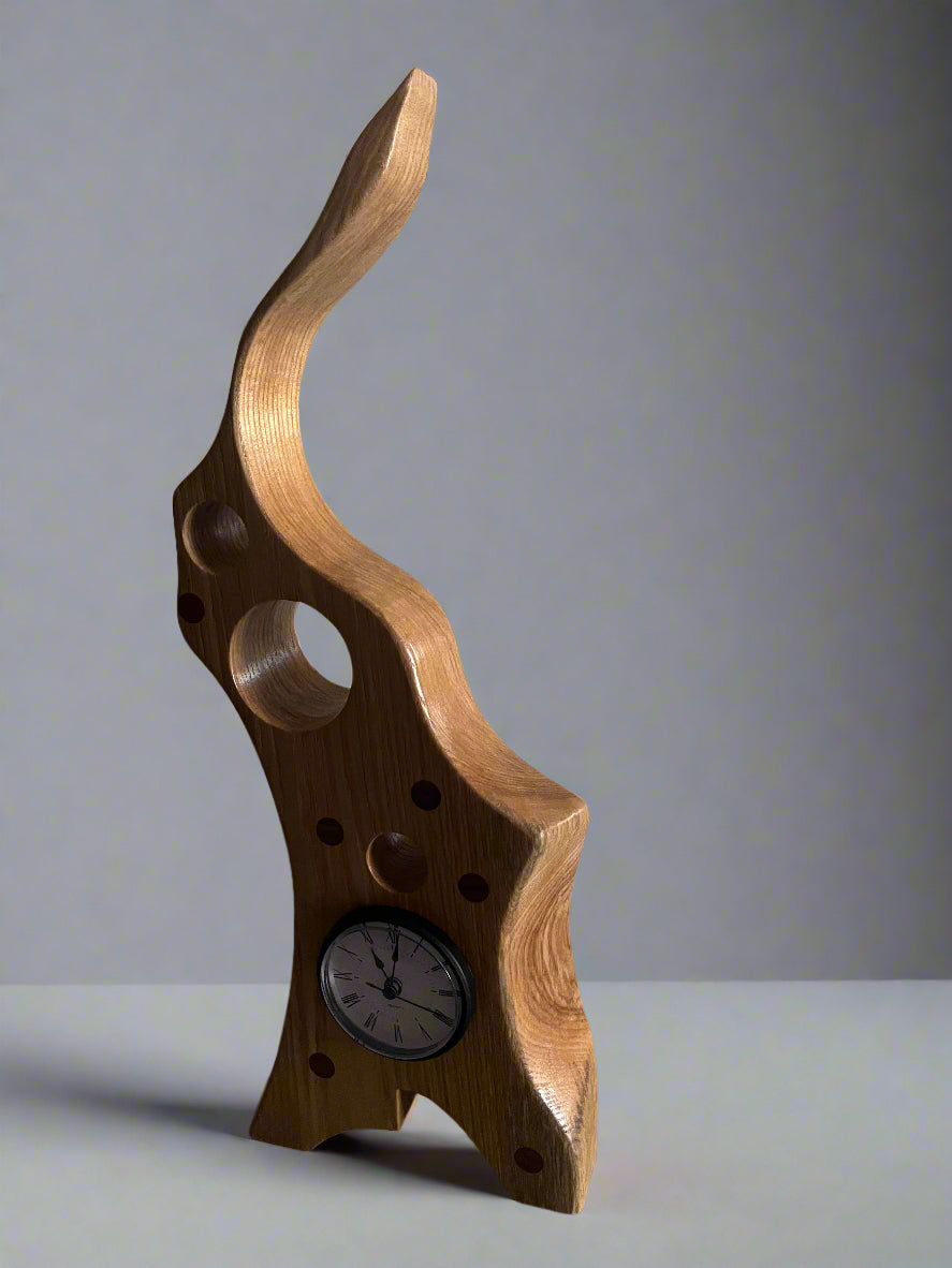 Tall rabbit clock in red oak