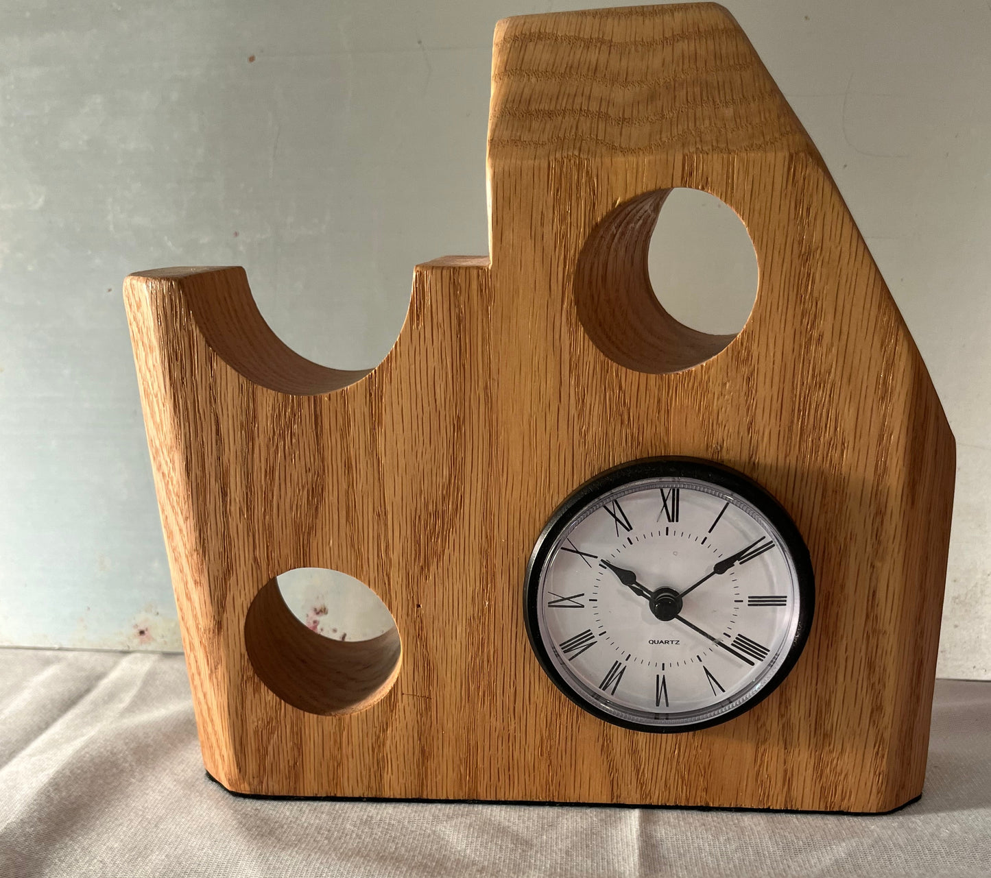 "Castle" mantle/desk clock in red oak