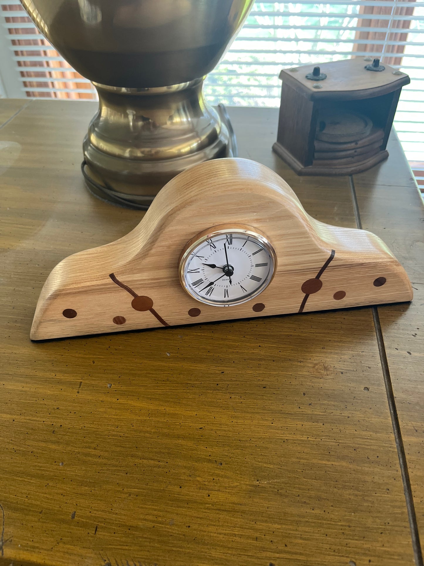 Dowel faced mantle/desk clock in red oak & black walnut